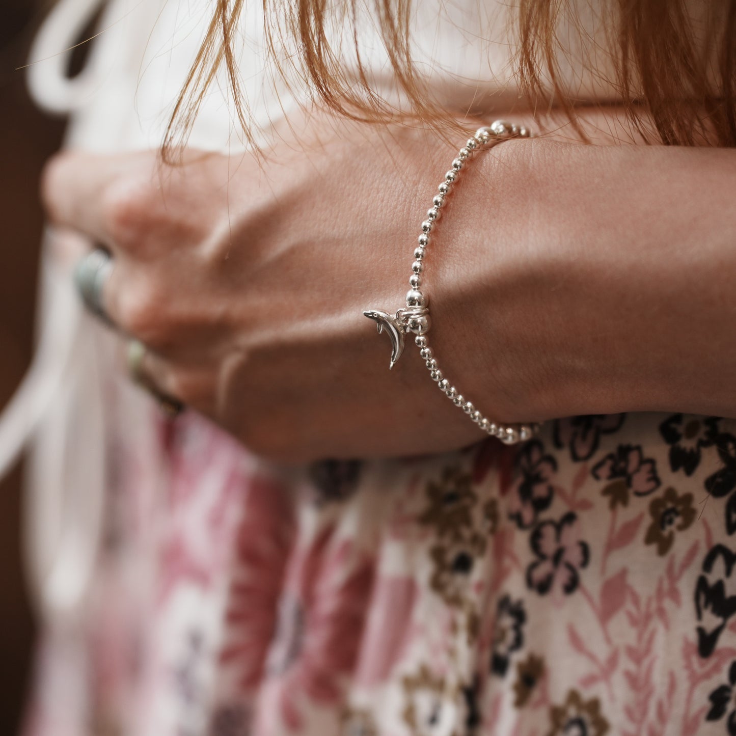 Silver Dolphin Charm Stretch Bracelet