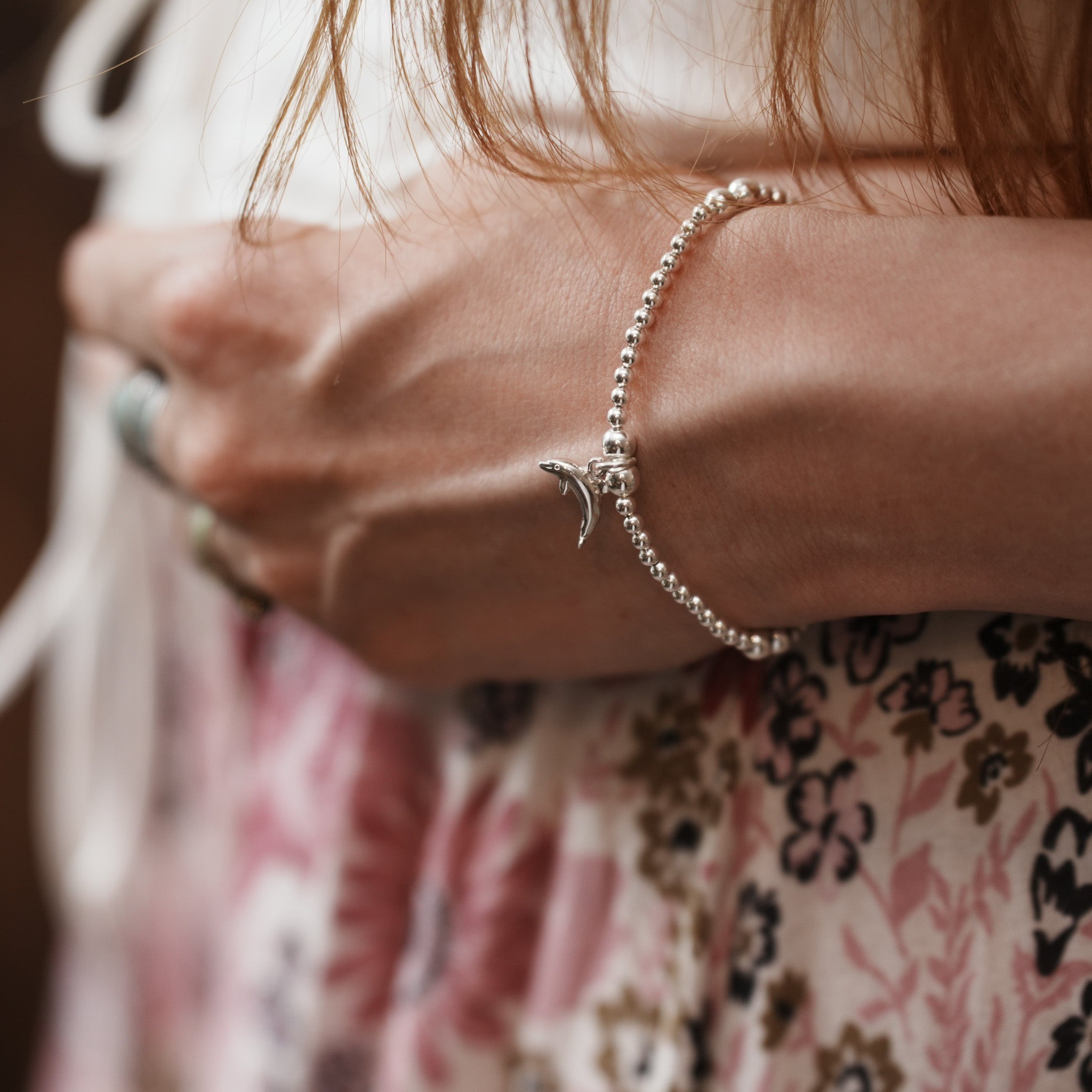 Silver Dolphin Charm Stretch Bracelet