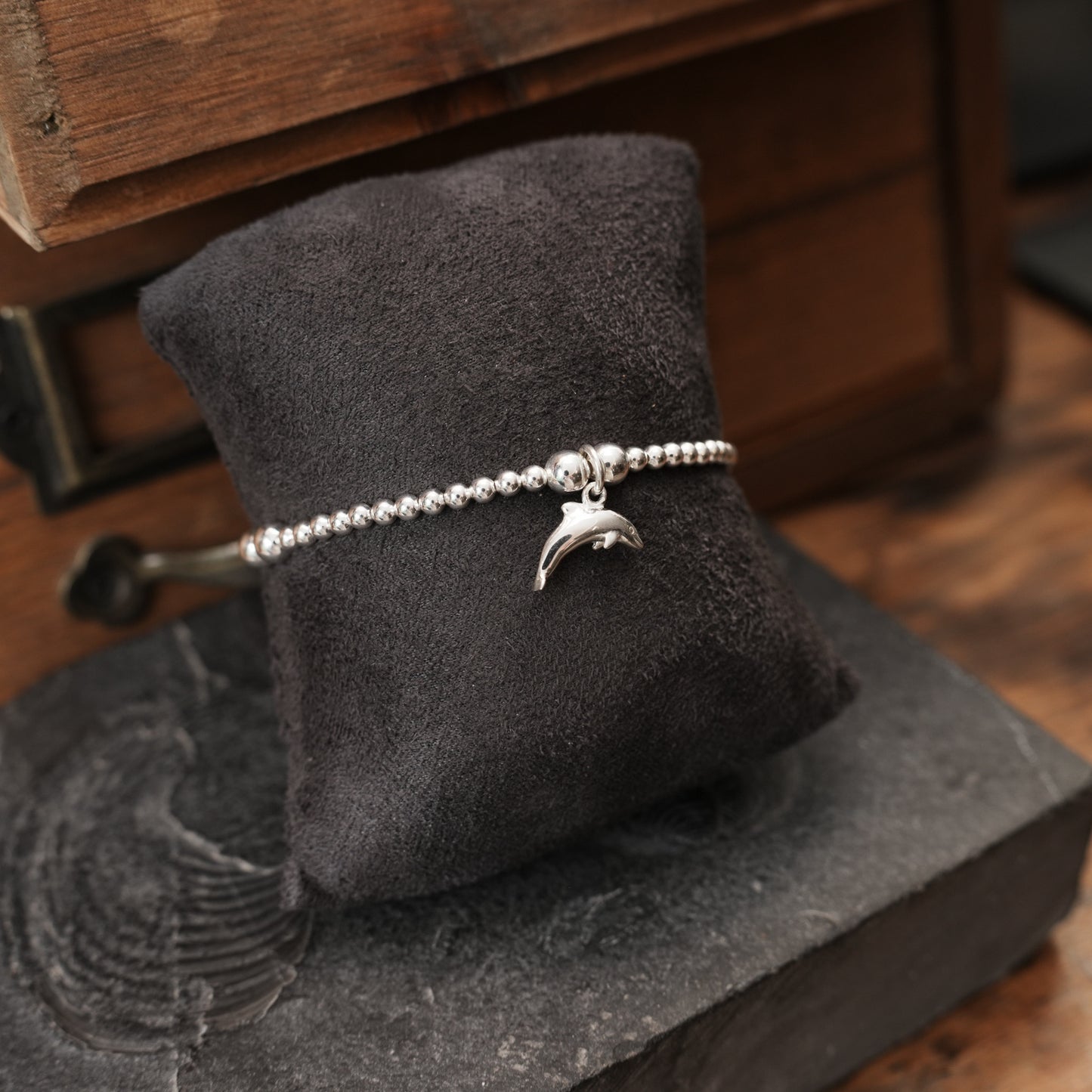 Silver Dolphin Charm Stretch Bracelet