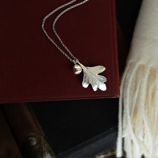 Hawthorn Leaf and Berry Sterling Silver Necklace