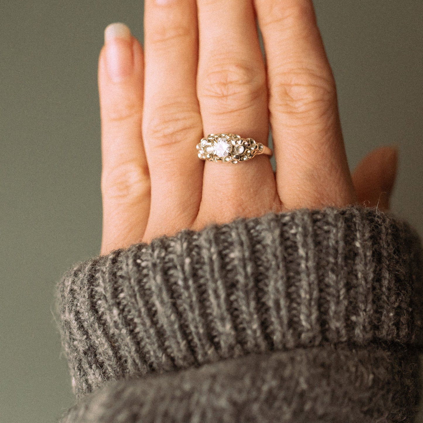 White Gold Barnacle Ring with Moissanite