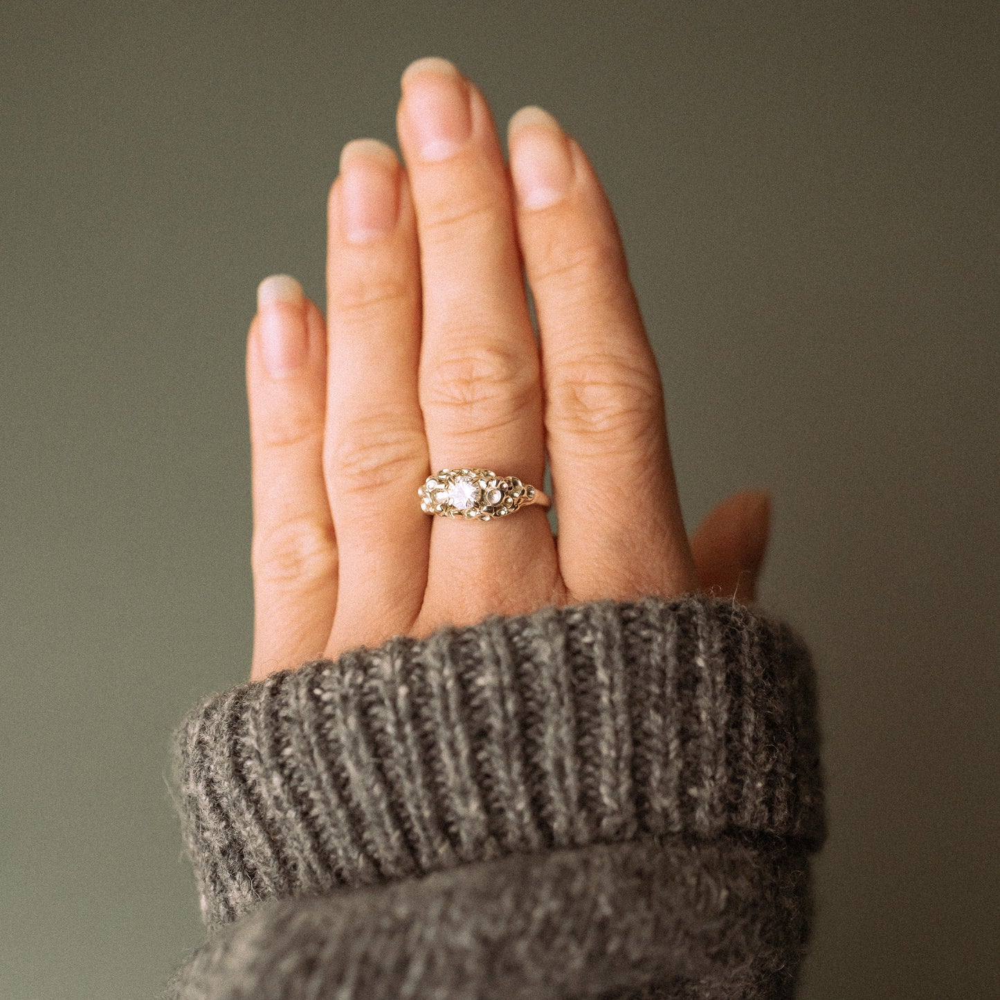 White Gold Barnacle Ring with Moissanite