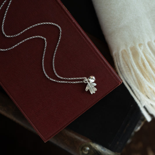 Small Hawthorn Leaf and Berry Necklace