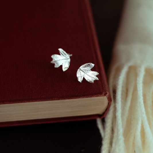 Hawthorn Leaf Silver Stud Earrings