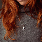 Gold Flying Puffin with Fish Pendant Necklace