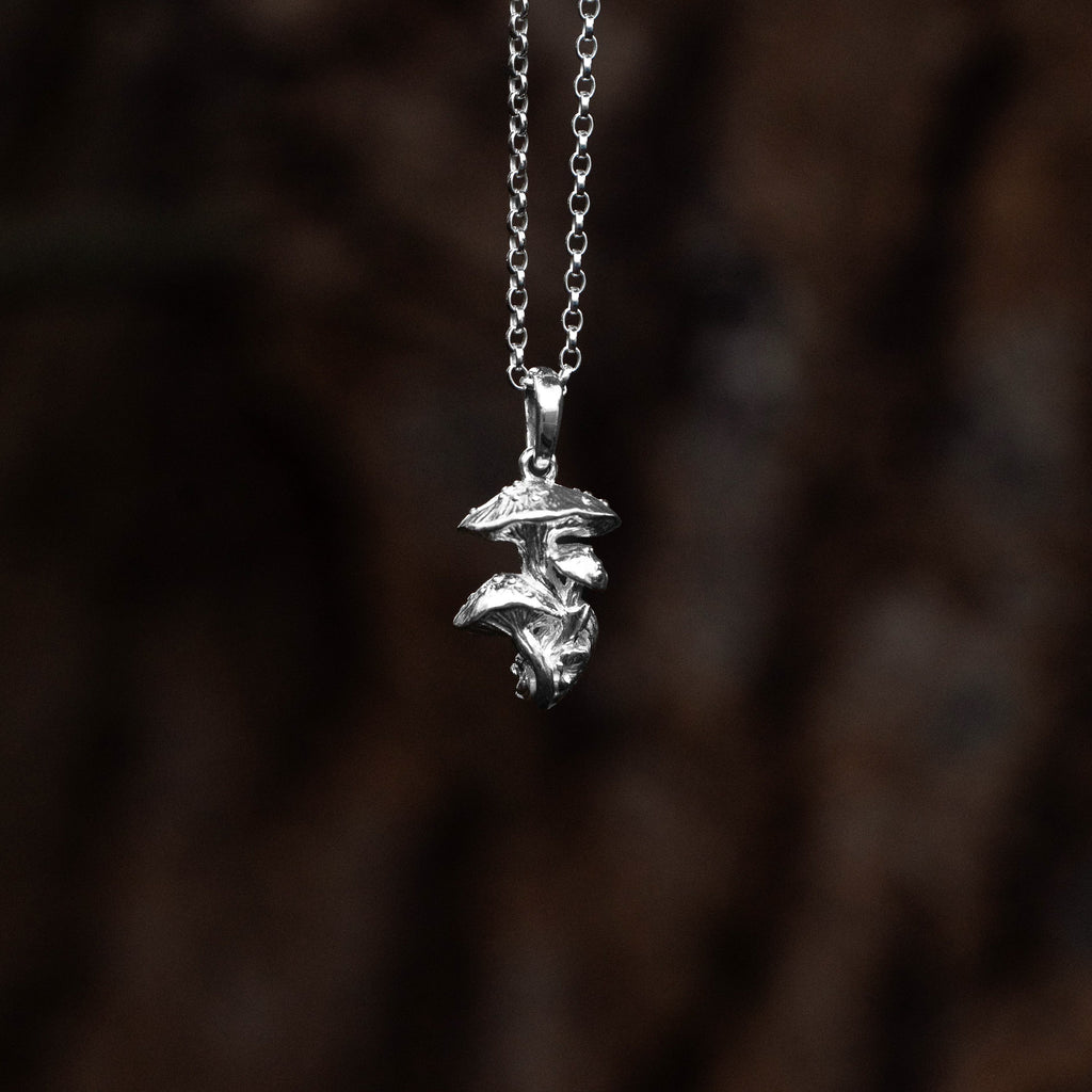 Toadstool Cluster Silver Pendant Necklace