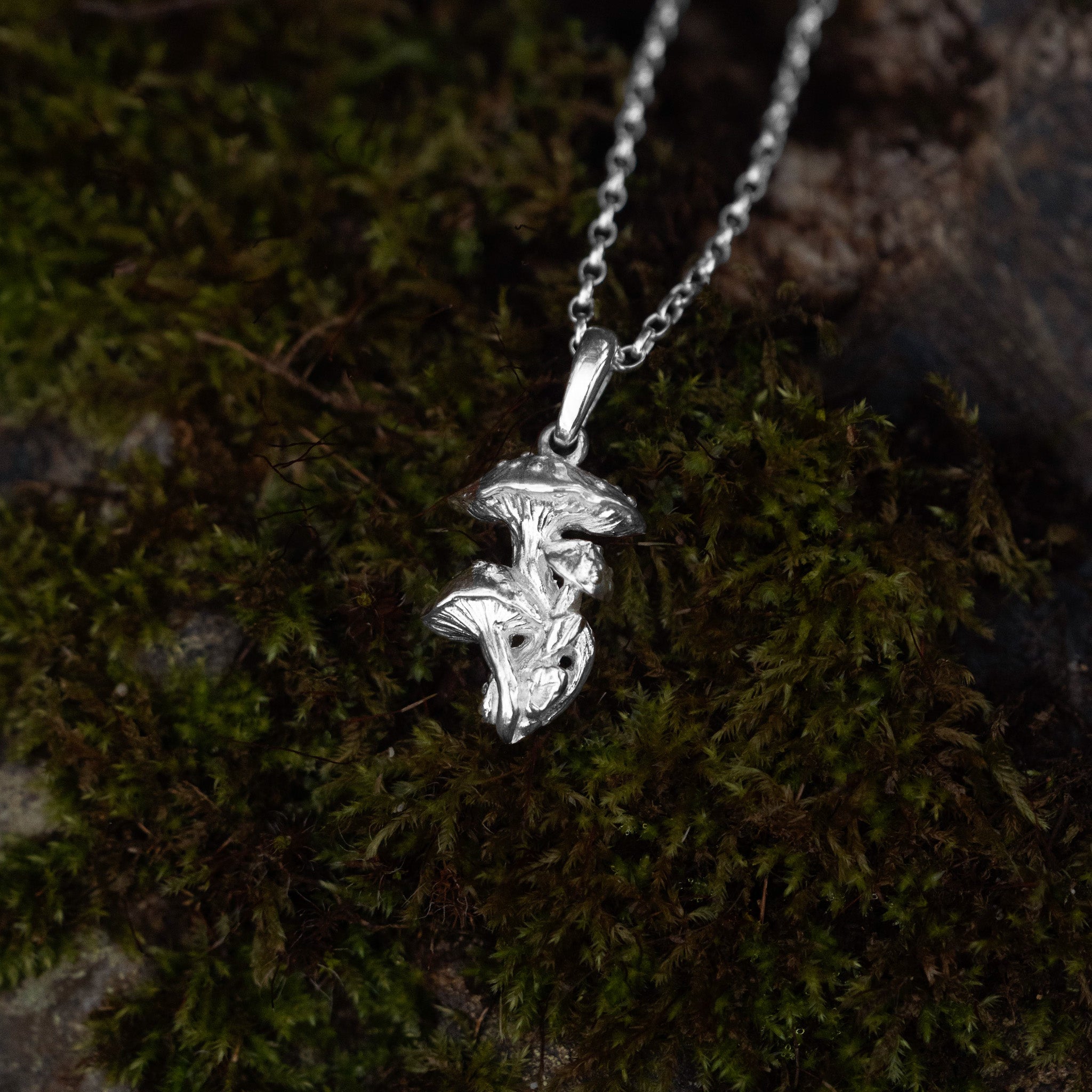 Toadstool Cluster Silver Pendant Necklace