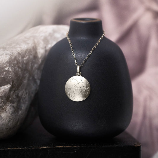 White Gold Full Moon Pendant Necklace