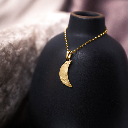 Gold Crescent Moon Pendant Necklace