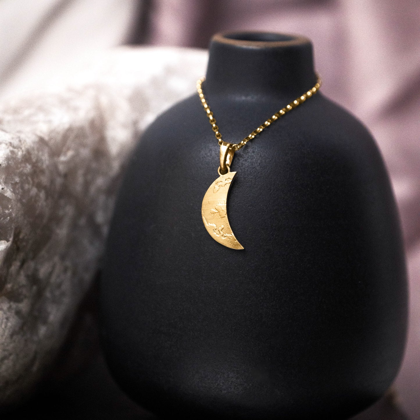 Gold Crescent Moon Pendant Necklace