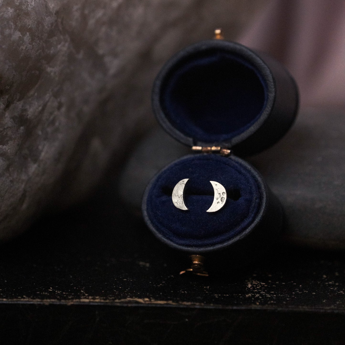 White Gold Crescent Moon Stud Earrings