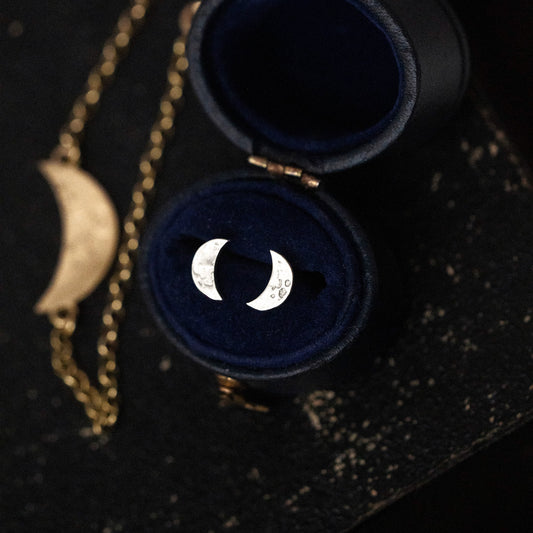 White Gold Crescent Moon Stud Earrings