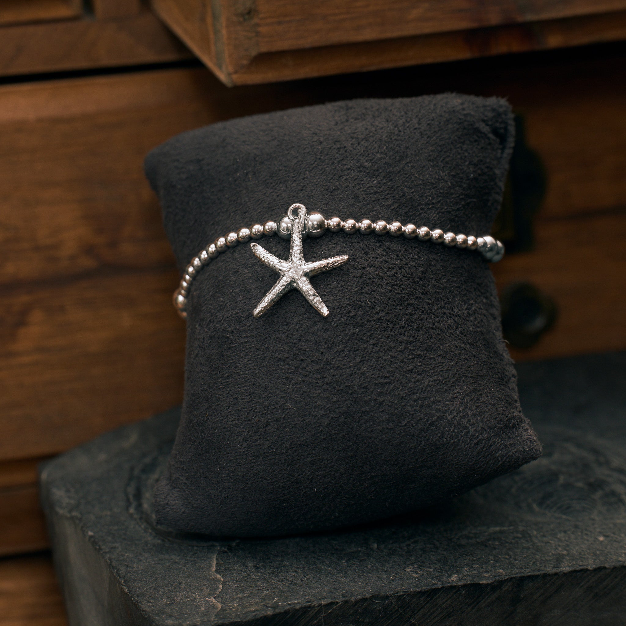 Starfish Charm Sterling Silver Stretch Bracelet