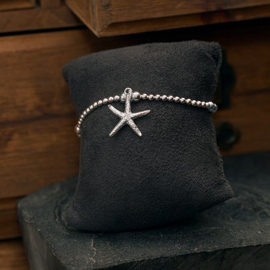 Starfish Charm Sterling Silver Stretch Bracelet