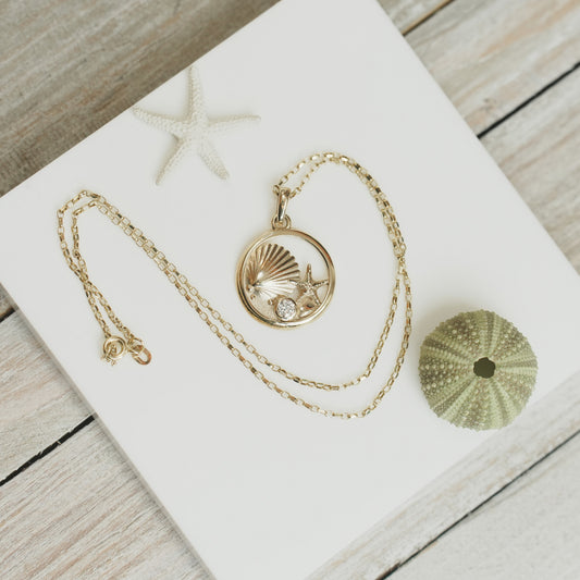 Gold Tideline Shell and Gemstone Pendant