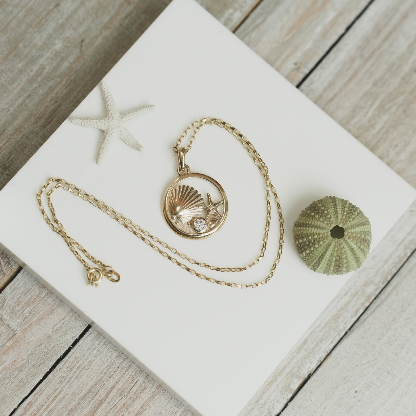 Gold Tideline Shell and Gemstone Pendant