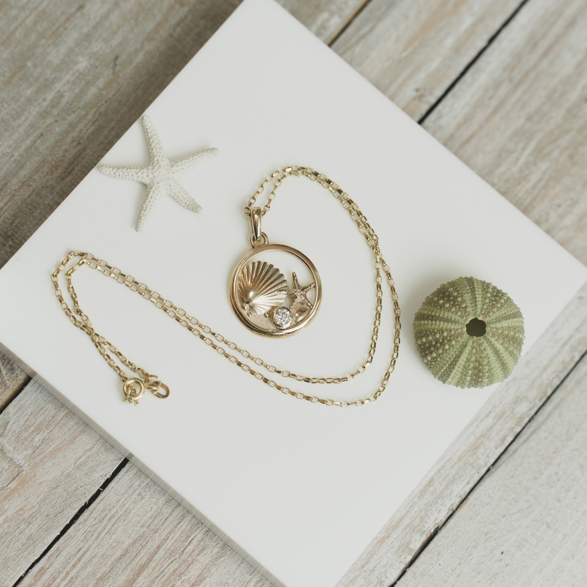 Gold Tideline Shell and Gemstone Pendant
