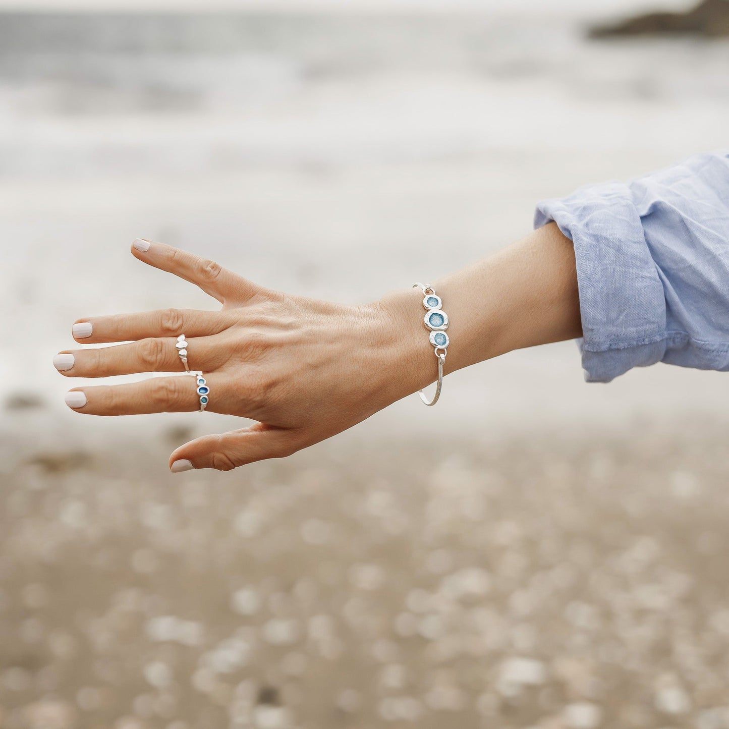 Summer Shores Blue Enamel Silver Balance Ring