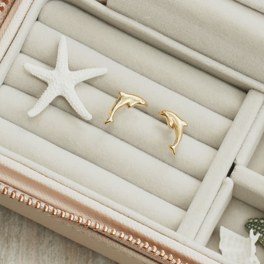 Gold Dolphin Stud Earrings