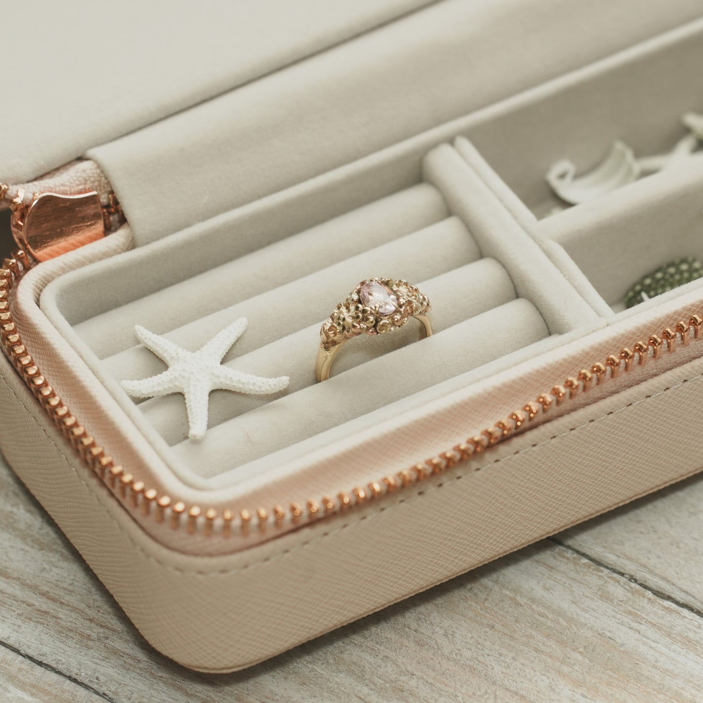 Yellow and White Gold Barnacle Ring with Morganite