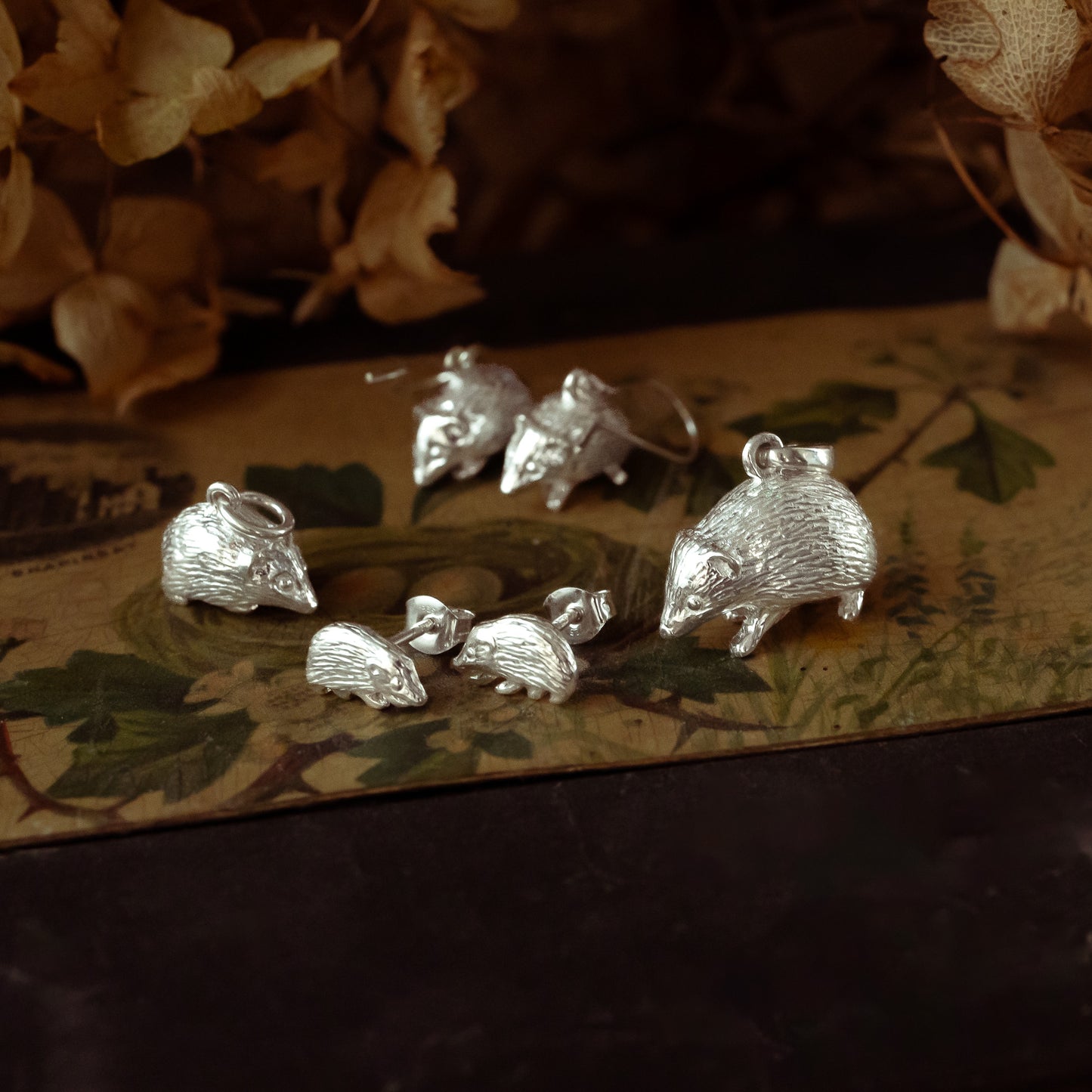 Hedgehog Silver Dangle Earrings