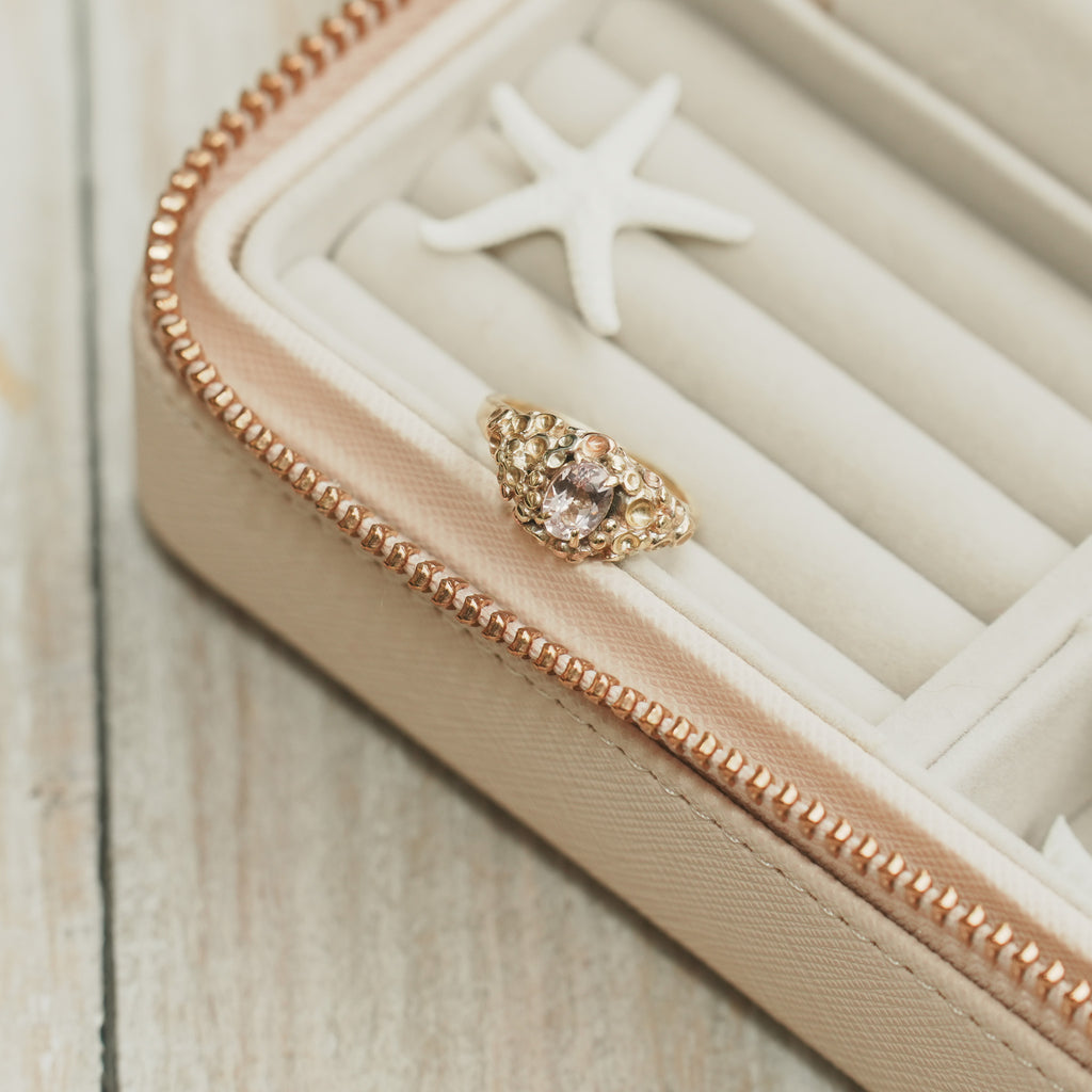 Yellow and White Gold Barnacle Ring with Morganite