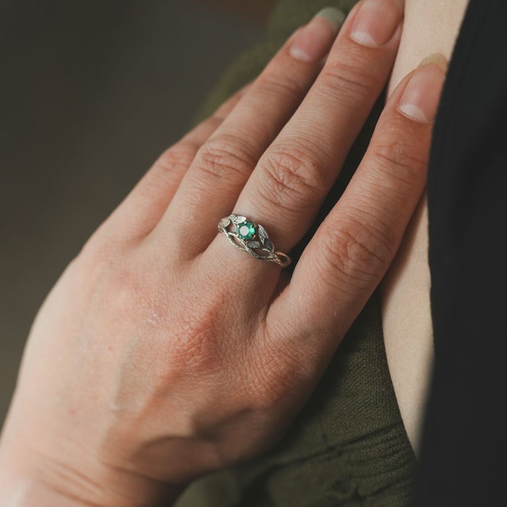 White Gold Gaia Ring with Emerald