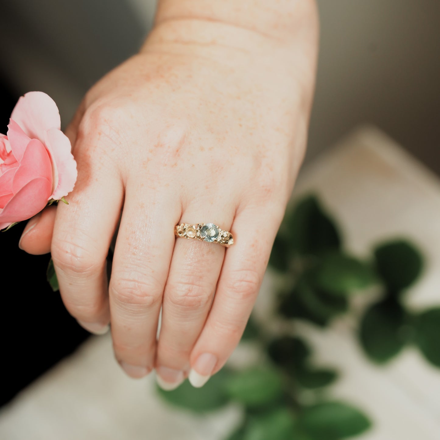 Barnacle Gold Ring with stunning Green Sapphire
