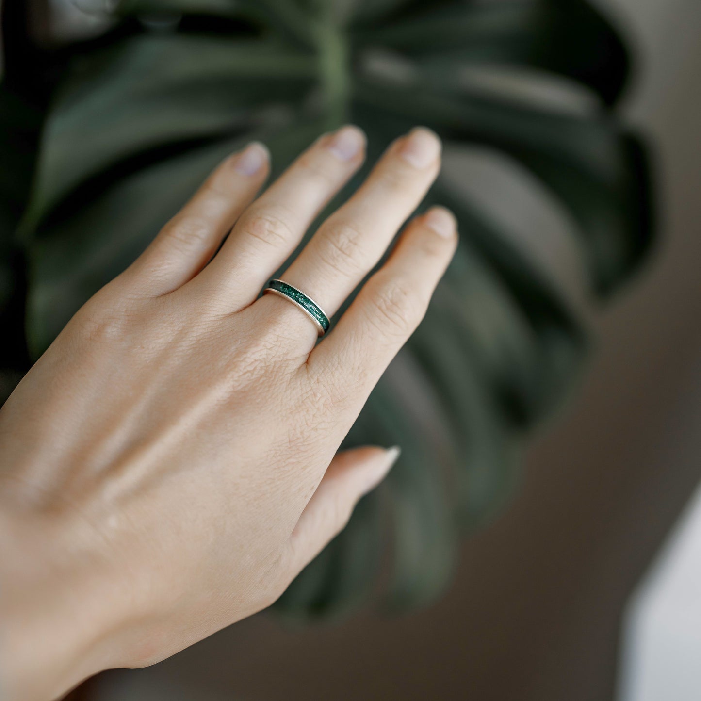 Jörð  - Bifröst Silver Enamel Ring (Forest Green)