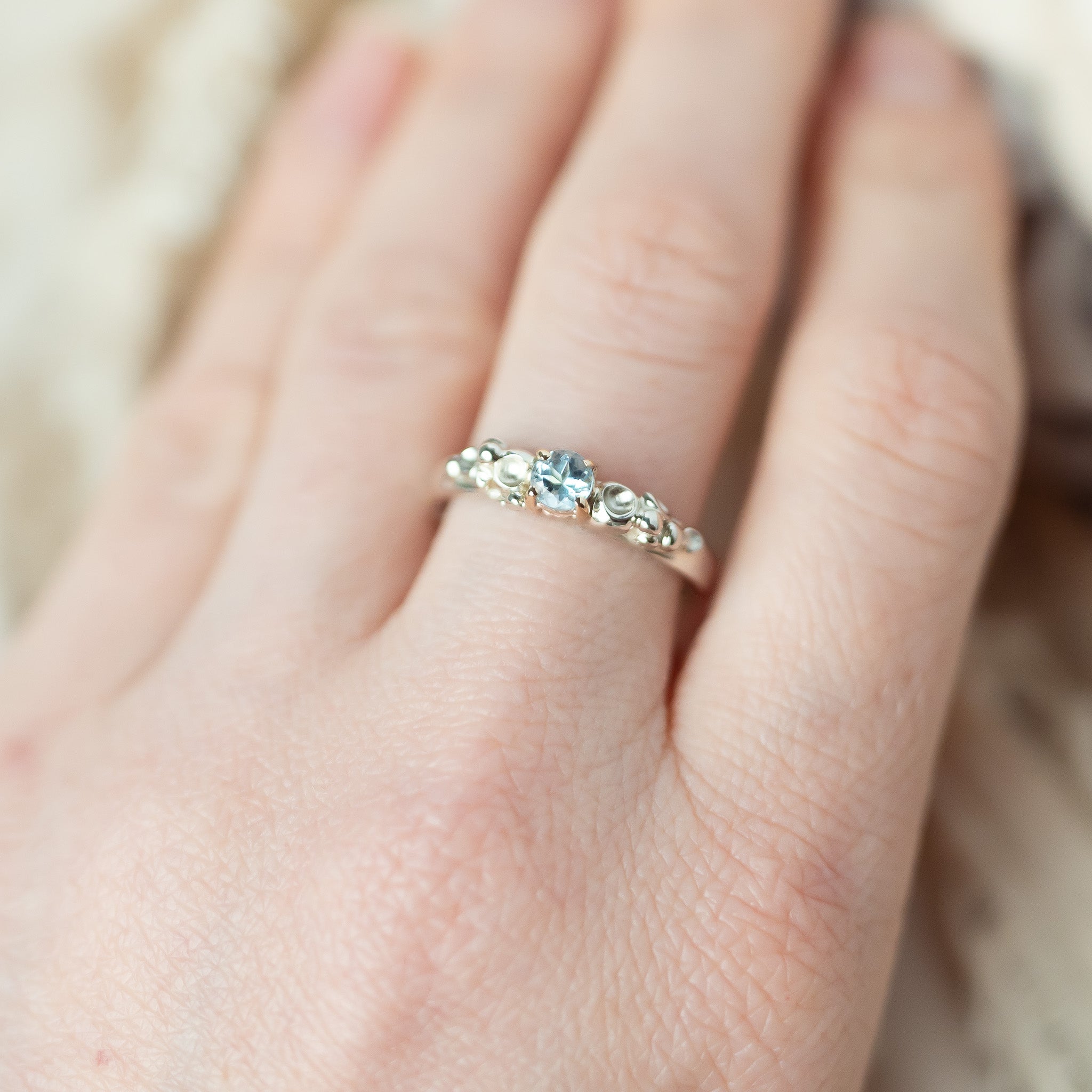 White Gold Barnacle Gold Ring with Aquamarine