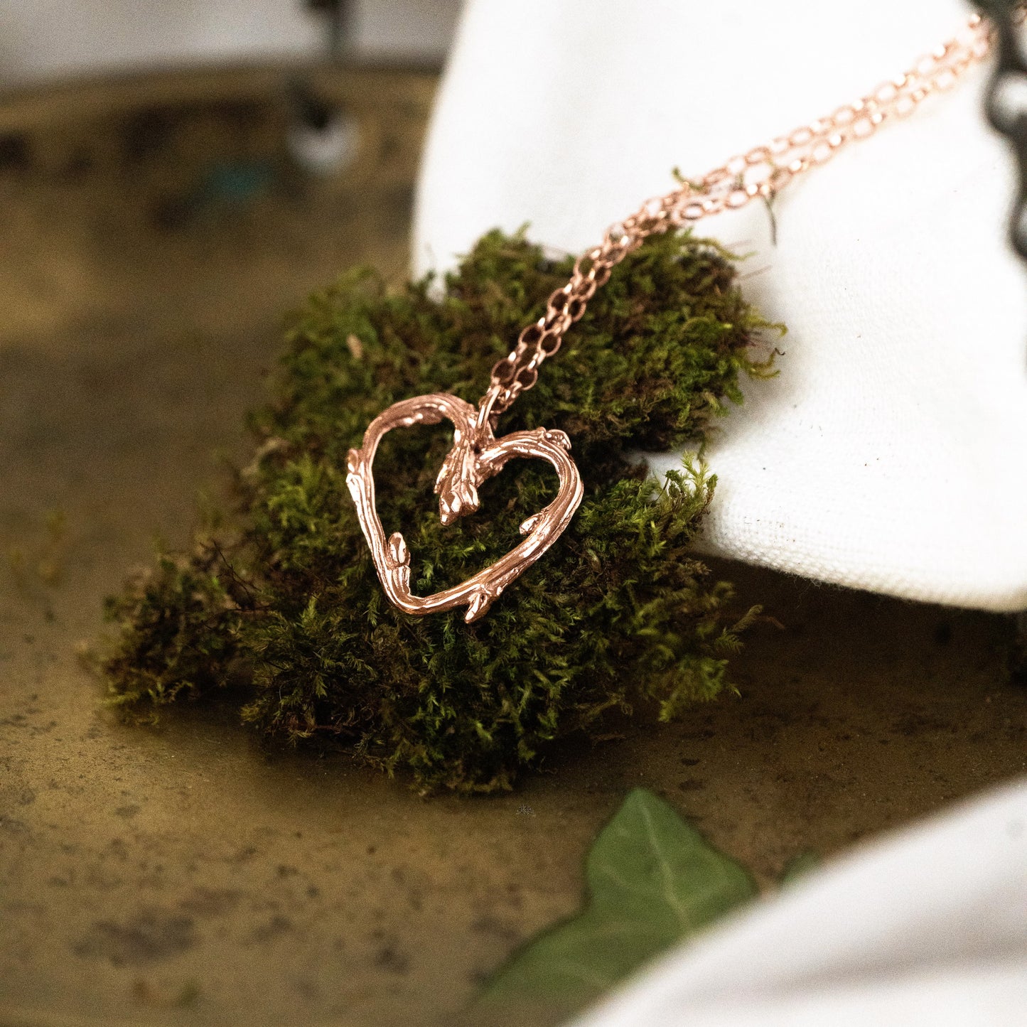 Gold Oak Twig Heart Necklace - Yellow Or Rose Gold