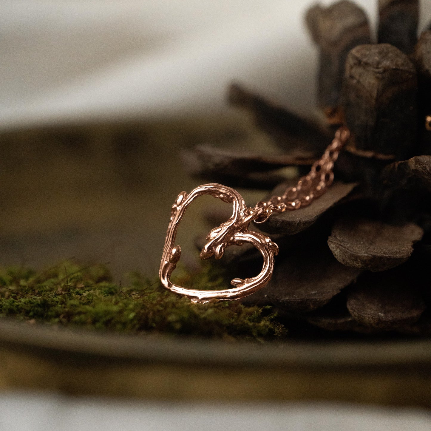 Gold Oak Twig Heart Necklace - Yellow Or Rose Gold