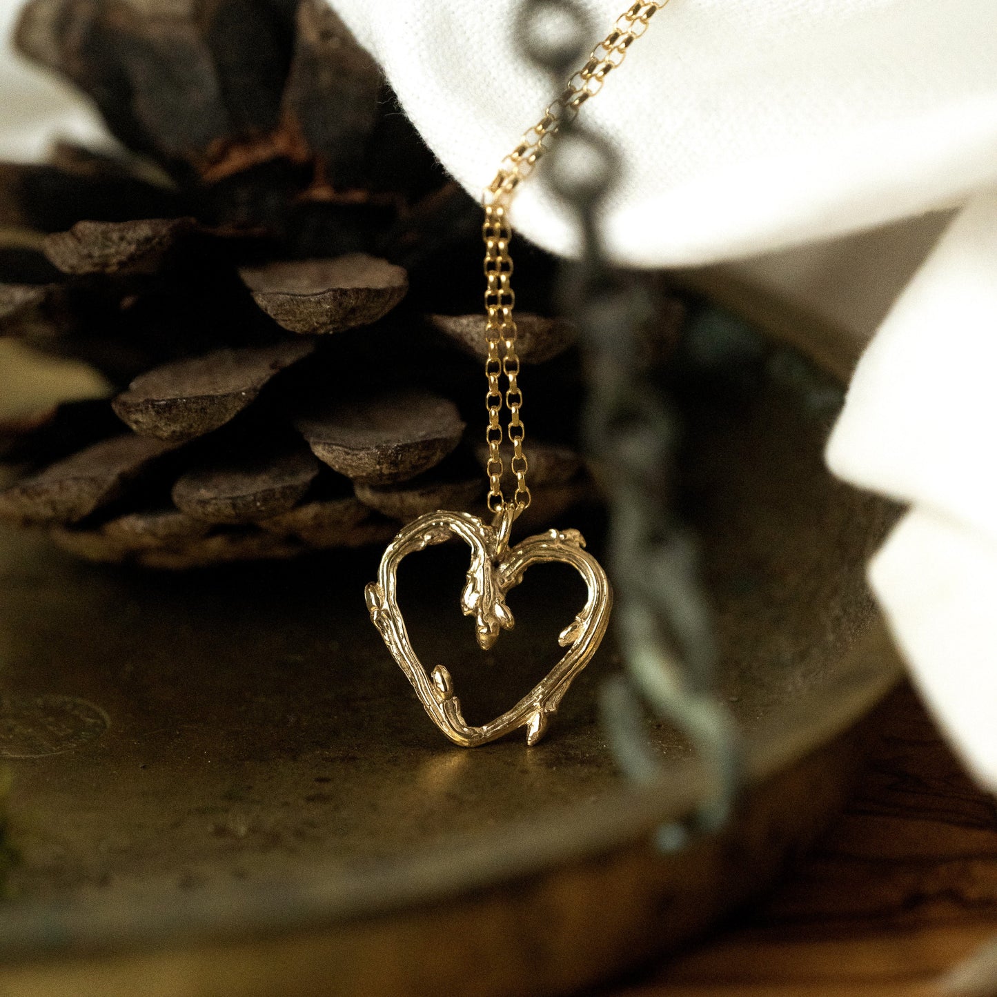 Gold Oak Twig Heart Necklace - Yellow Or Rose Gold