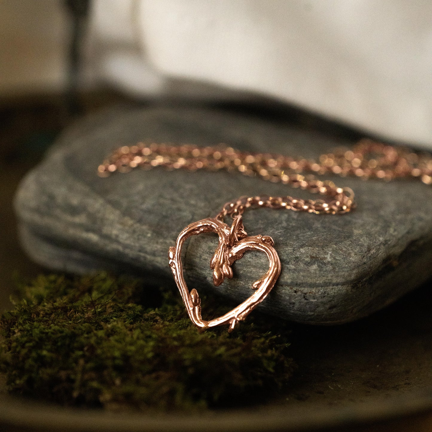 Gold Oak Twig Heart Necklace - Yellow Or Rose Gold