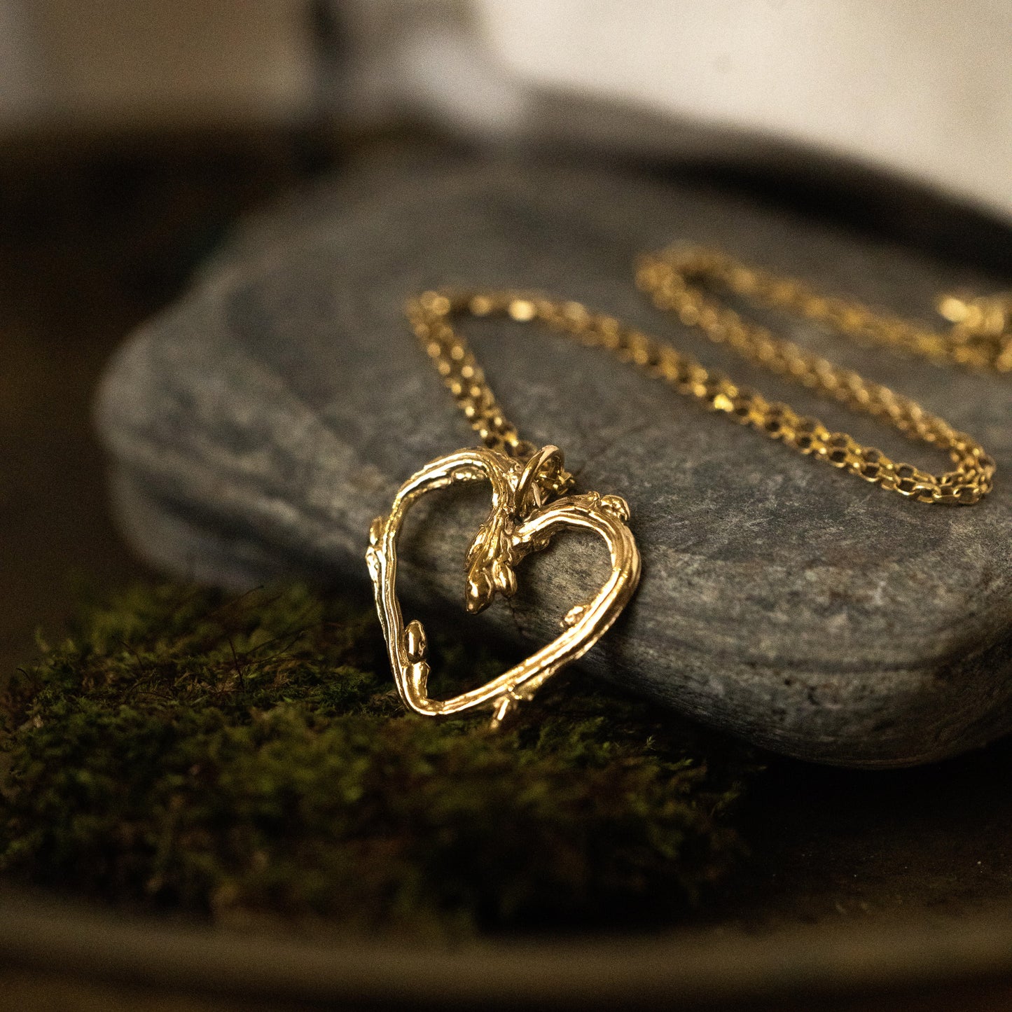 Gold Oak Twig Heart Necklace - Yellow Or Rose Gold