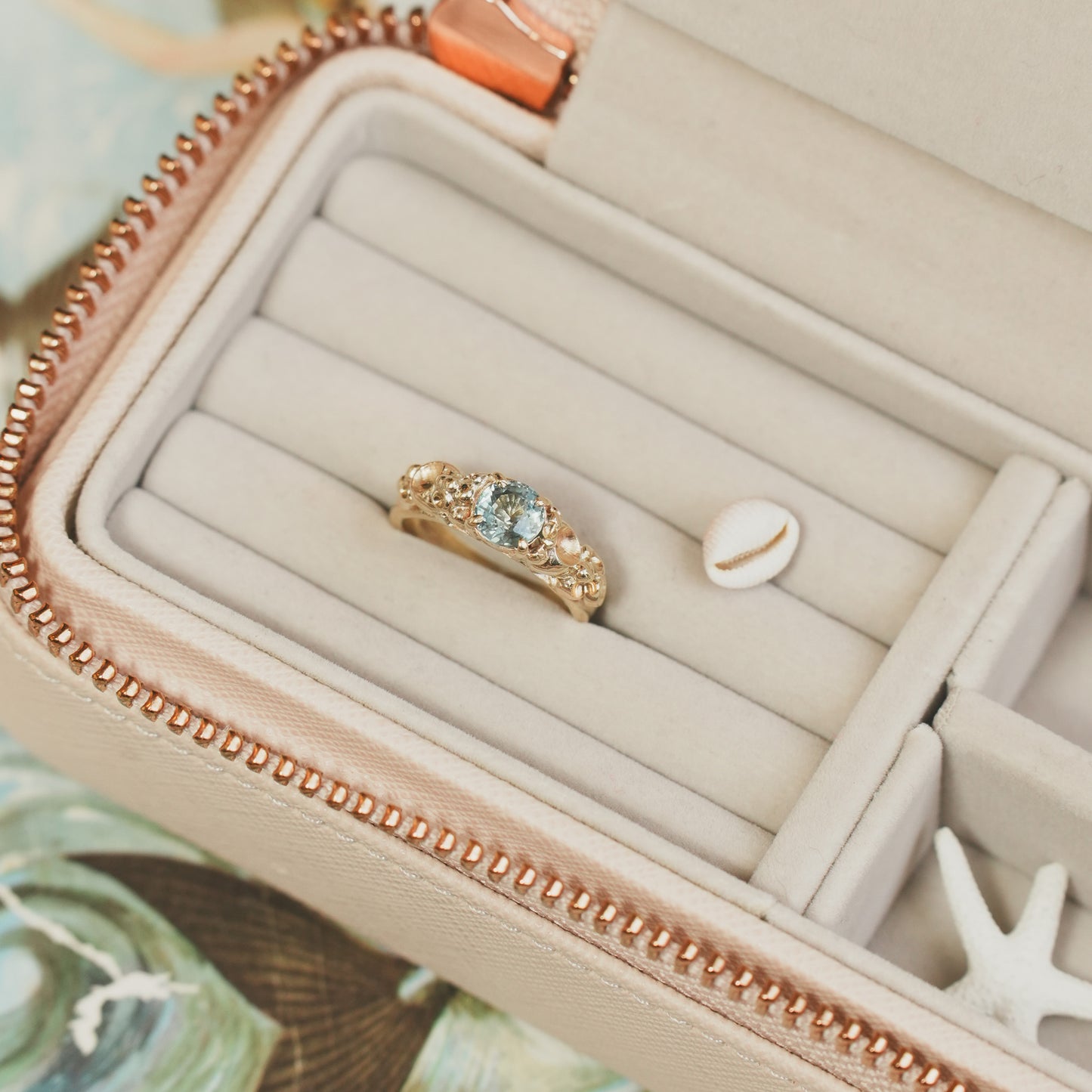 Barnacle Gold Ring with stunning Green Sapphire