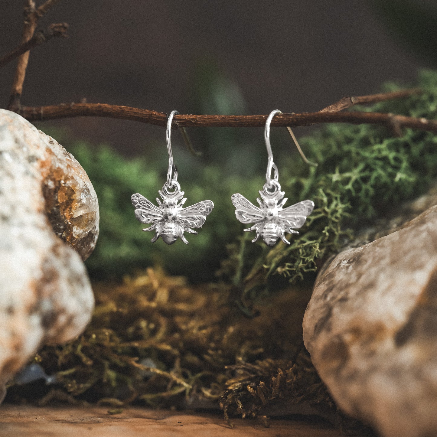Sterling Silver Honey Bee Dangle Earrings
