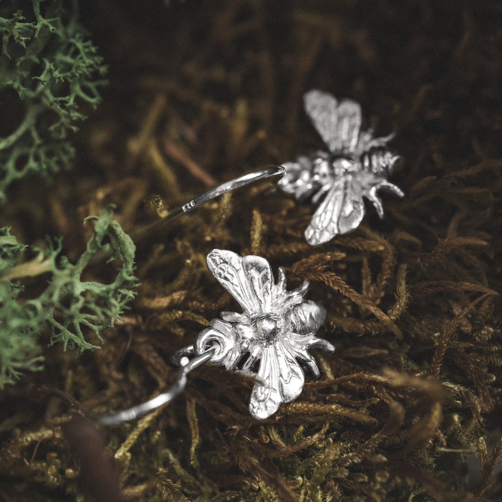 Sterling Silver Honey Bee Dangle Earrings