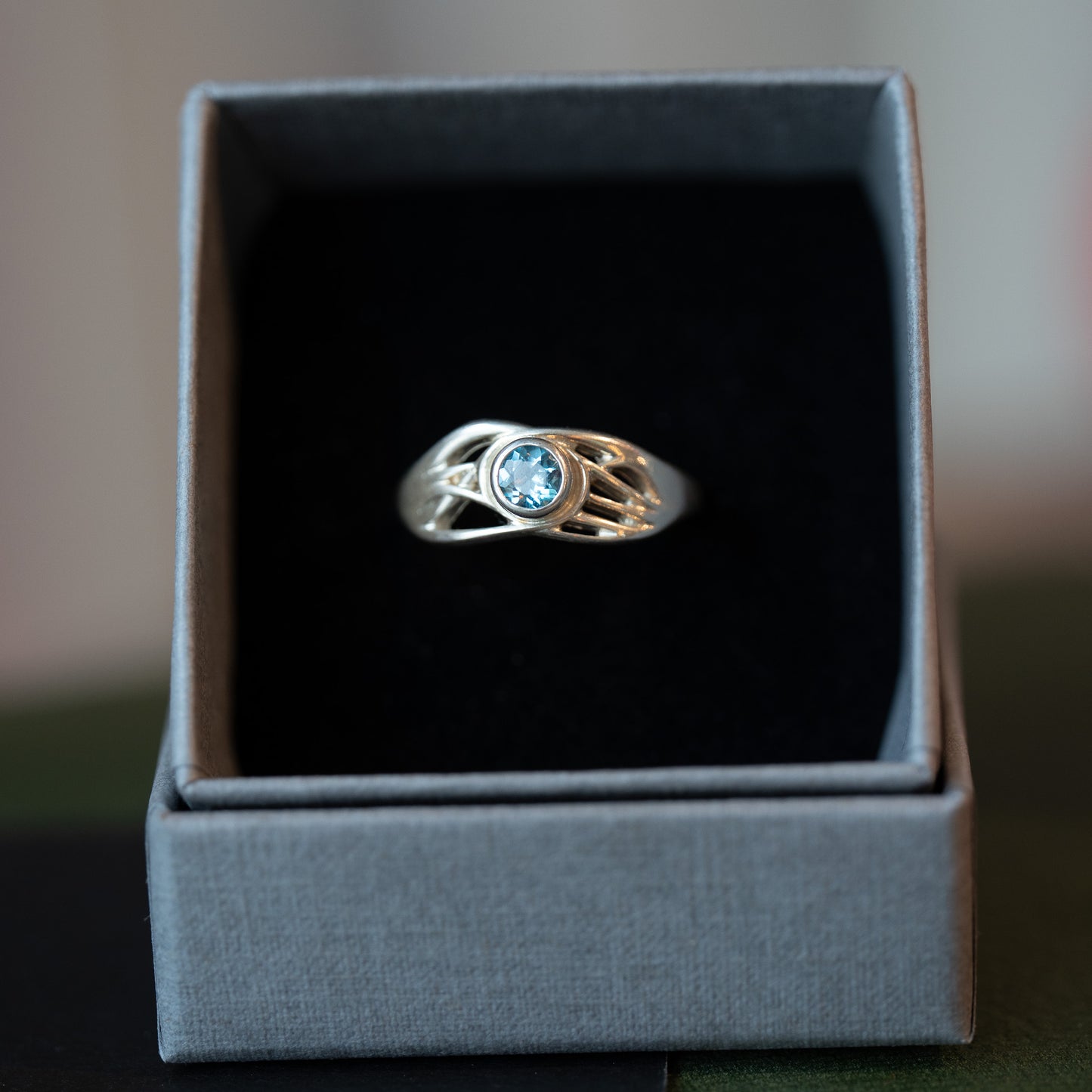 Silver Gemstone Roots Ring - Blue Topaz - End of Line