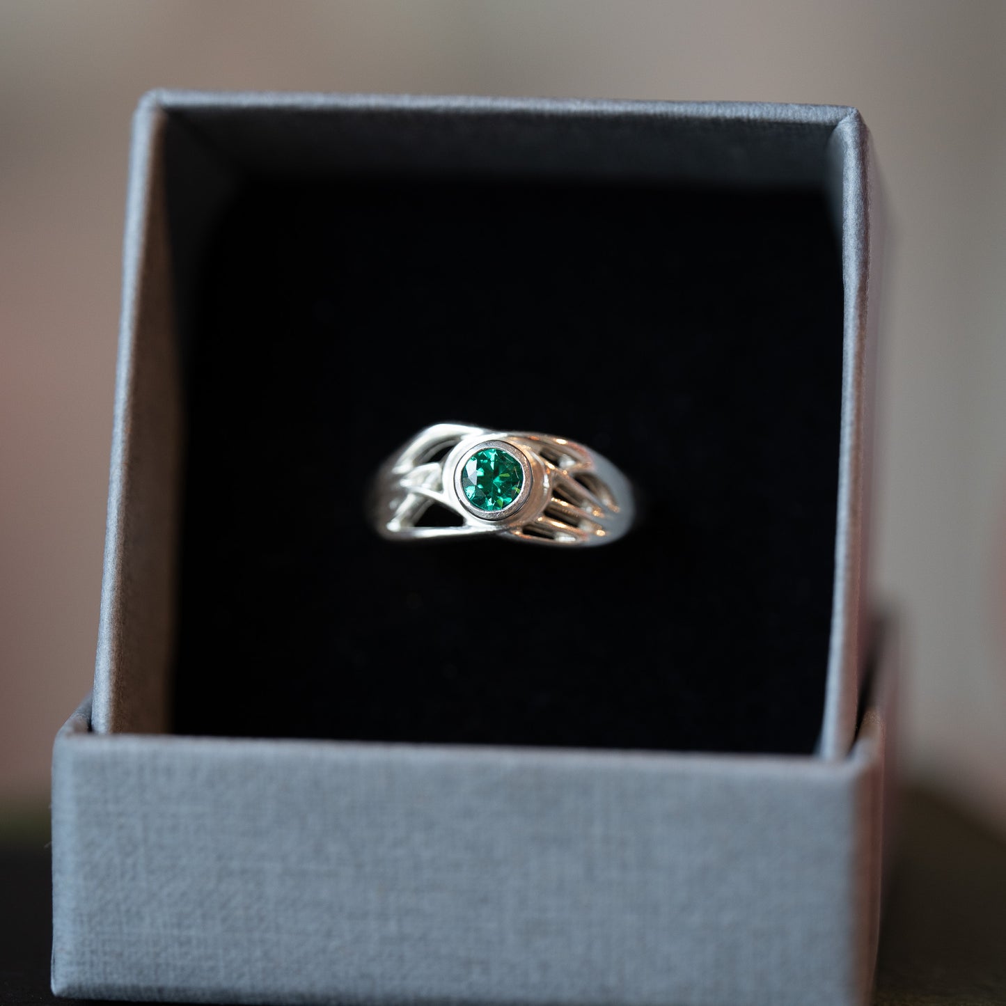Silver Gemstone Roots Ring - Green Topaz - End of Line
