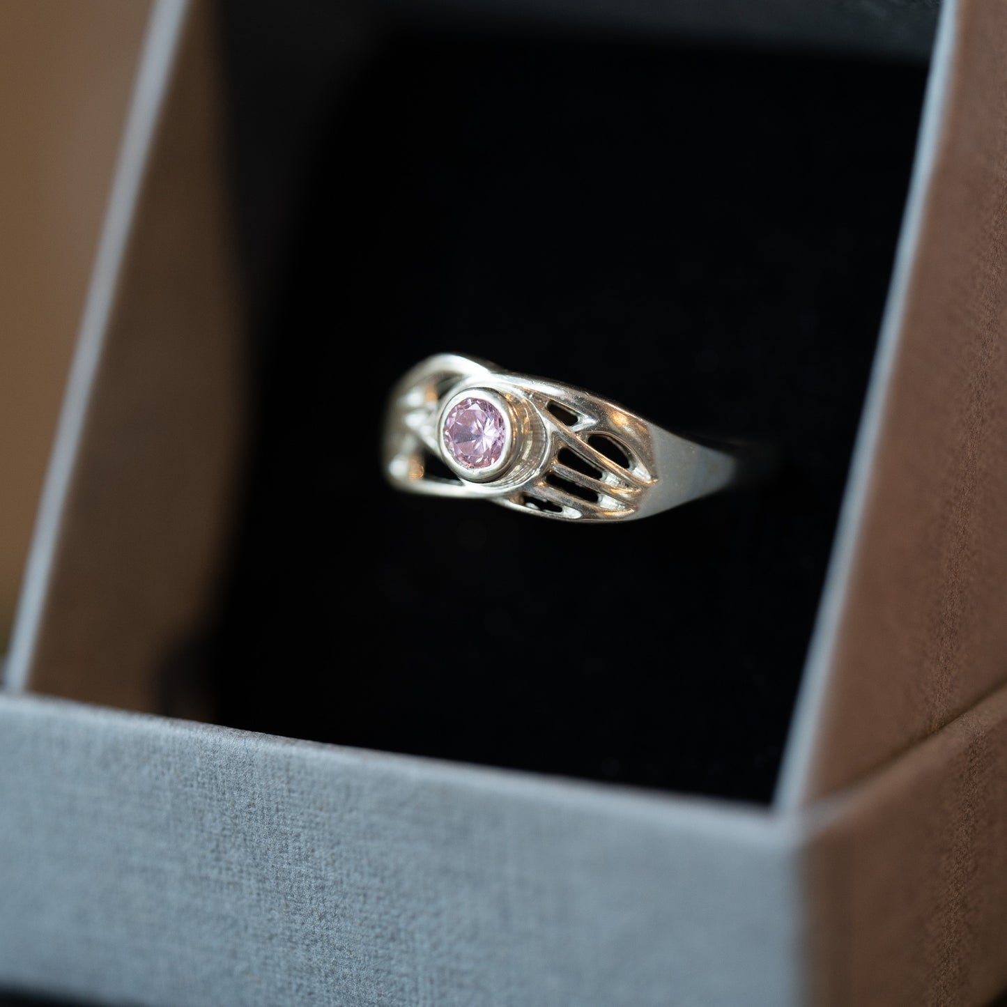 Silver Gemstone Roots Ring - Pink Topaz / Rose Quartz - End of Line