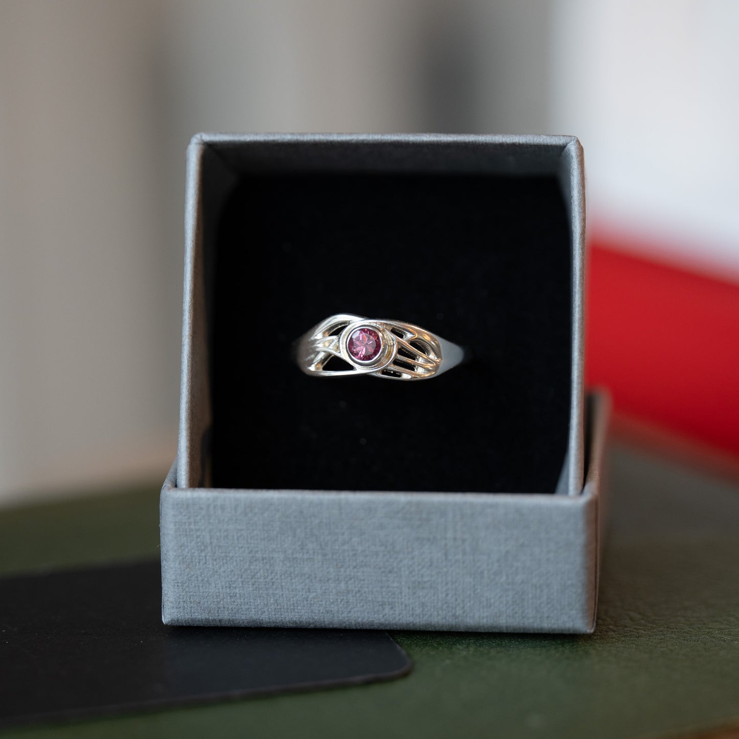 Silver Gemstone Roots Ring - Rhodolite Garnet - End of Line