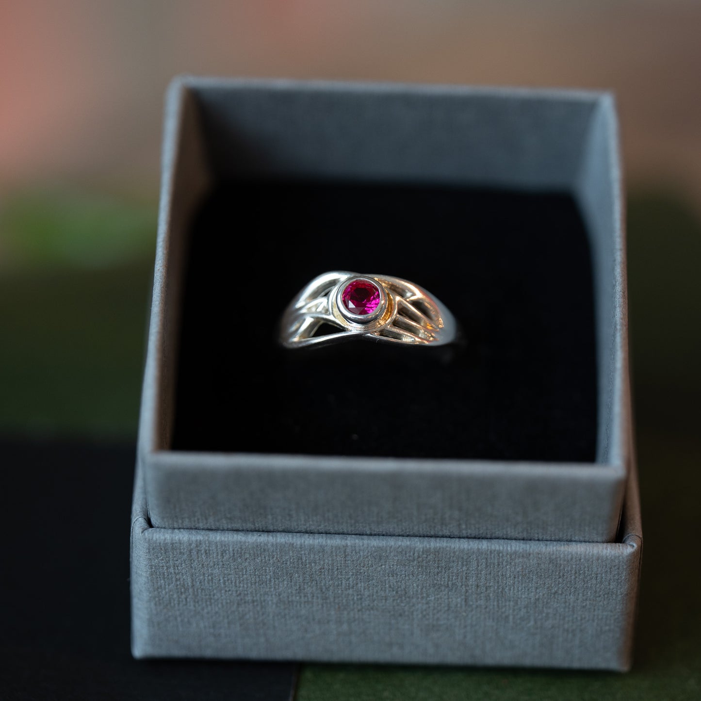 Silver Gemstone Roots Ring - Ruby - End of Line
