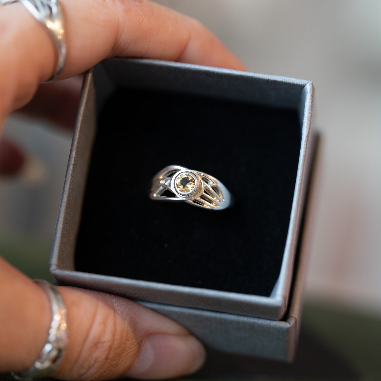 Silver Gemstone Roots Ring - Citrine - End of Line