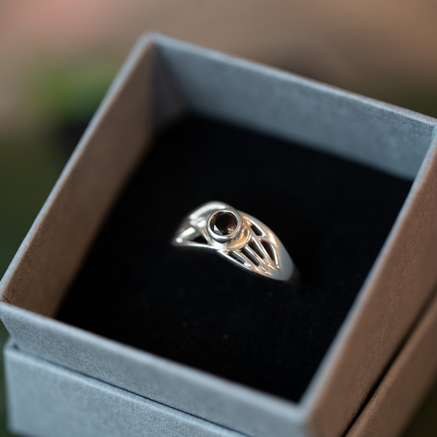 Silver Gemstone Roots Ring - Smokey Quartz - End of Line