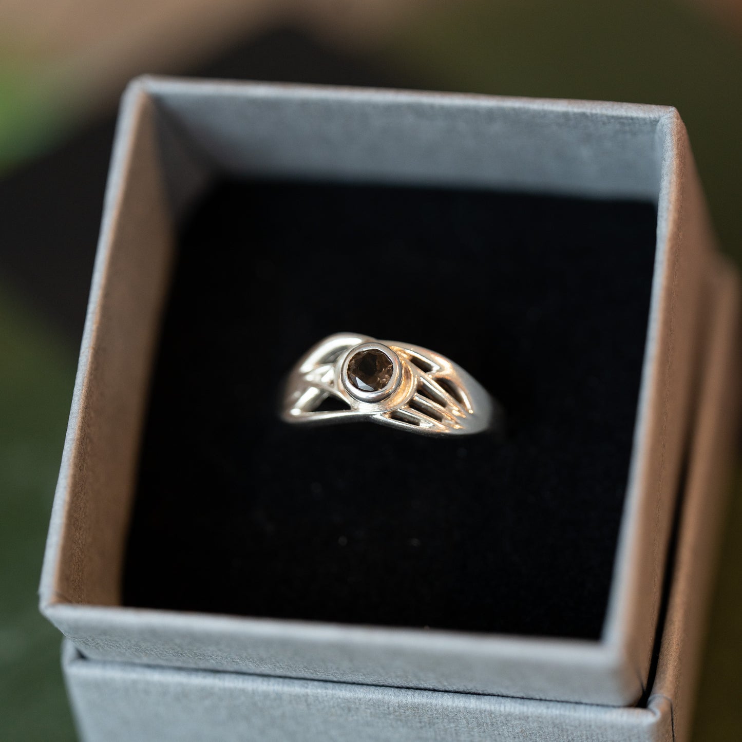 Silver Gemstone Roots Ring - Smokey Quartz - End of Line