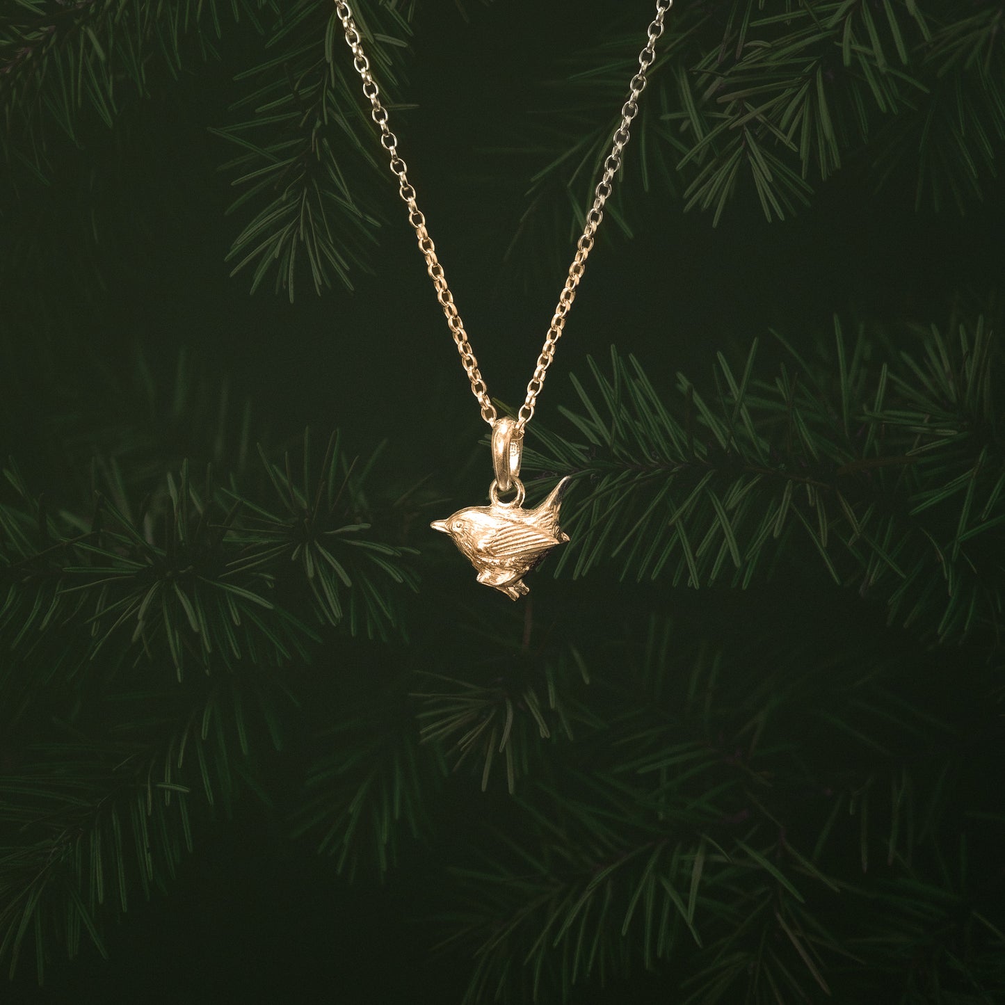 Gold Wren Pendant Necklace