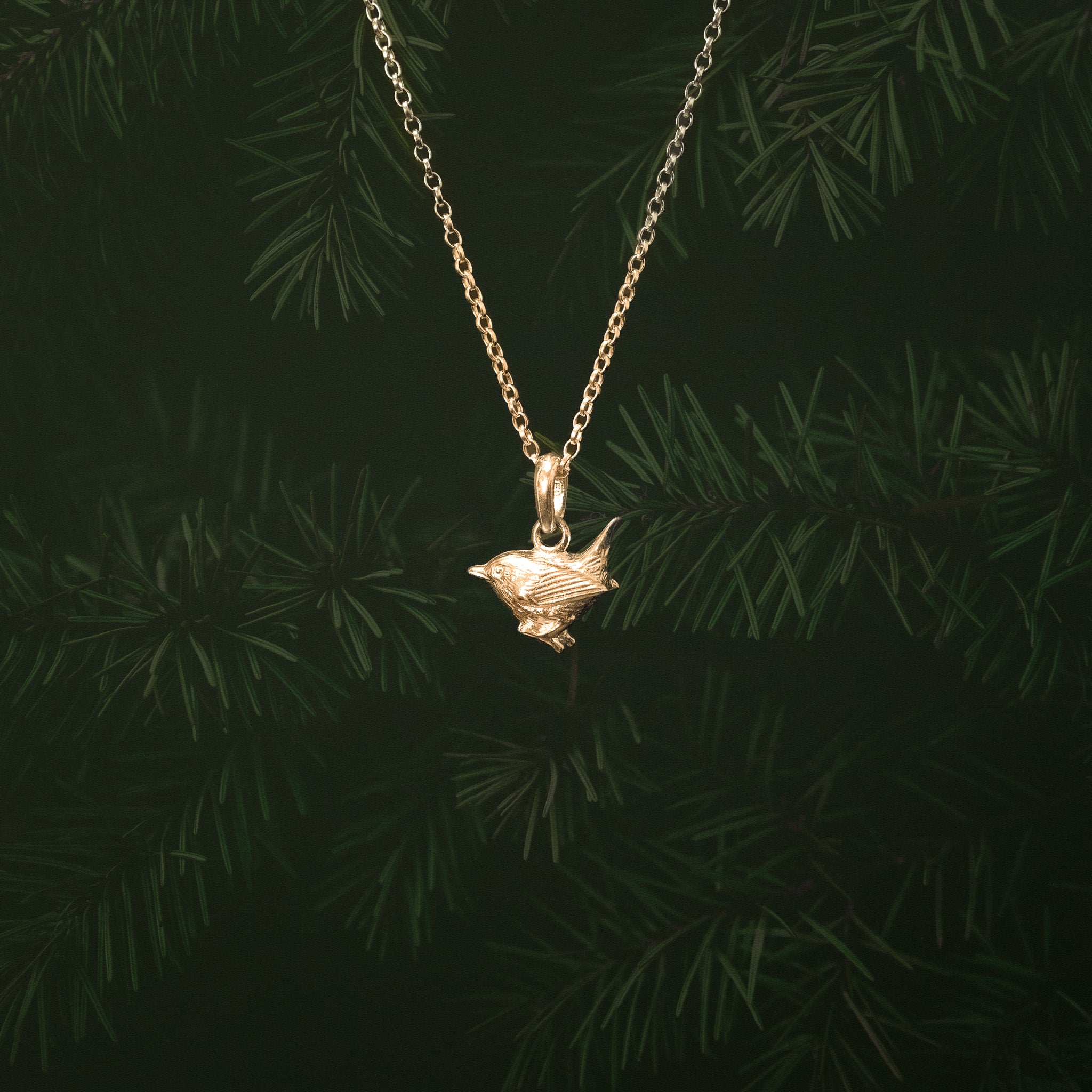 Gold Wren Pendant Necklace