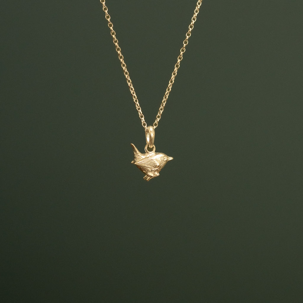 Gold Wren Pendant Necklace