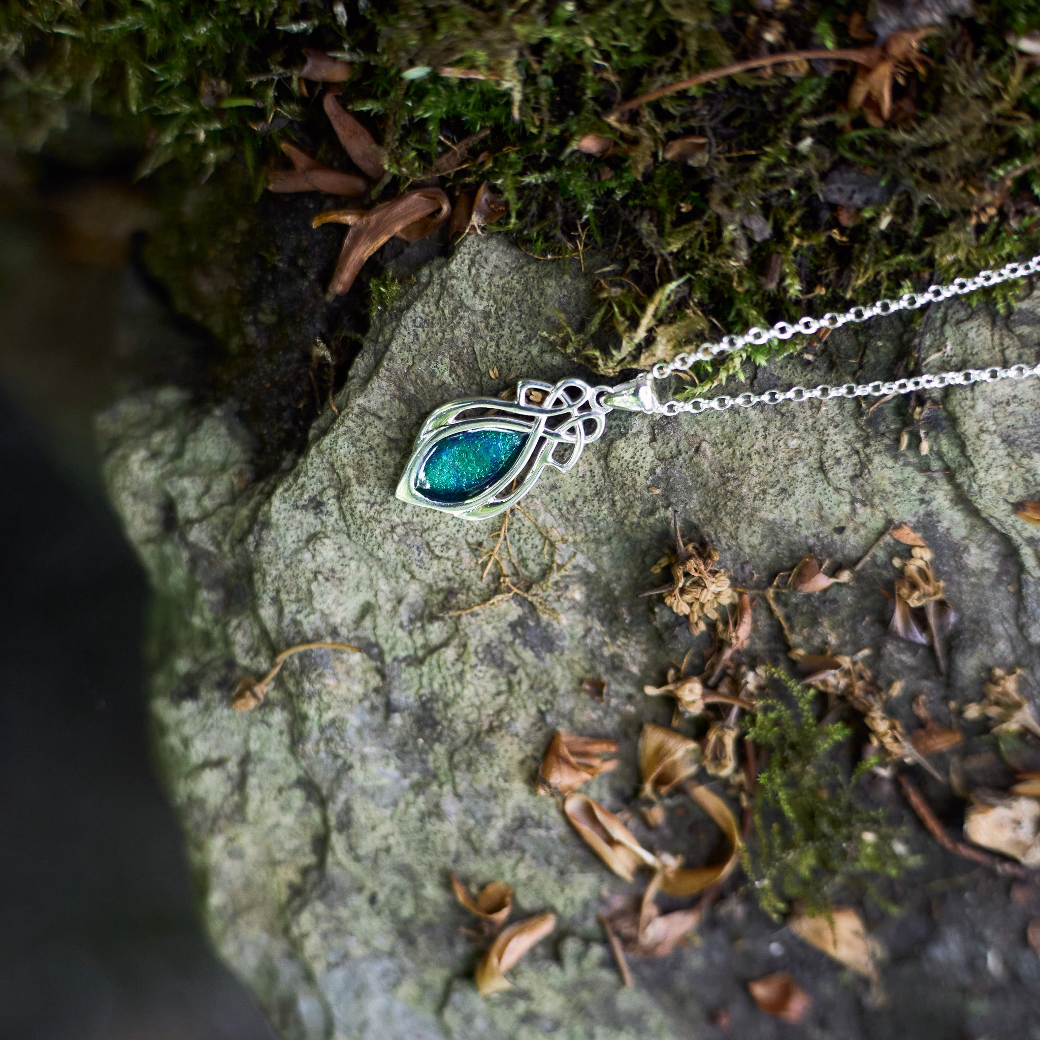 Injebreck 'Archibald Knox' Inspired, Celtic Knotwork Silver Enamelled Pendant Necklace
